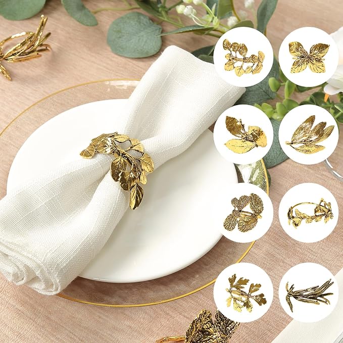Efavormart 8 Pack Glossy Gold Metal Herb Napkin Rings - Image 3