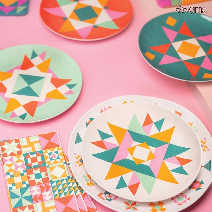 Karma, 8.75 inches Melamine Salad Plates Set of 4, Reusable Dishwasher Safe - Image 2