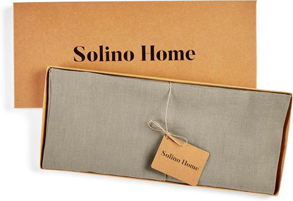 Solino Home 100% Pure Linen Dining Table Runner Khaki, Fete 14 x 90 in Long | - Image 5