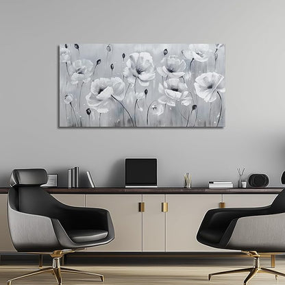 Belmrxne Floral Wall Art Grey and White Wall Decor Aesthetic Canvas Painting Unique Artwork for Living Room Bedroom Dining Room kitchen Office 24x48 Inches