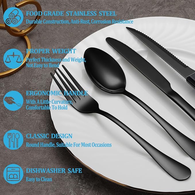 48 Pcs Black Silverware Set - Image 3