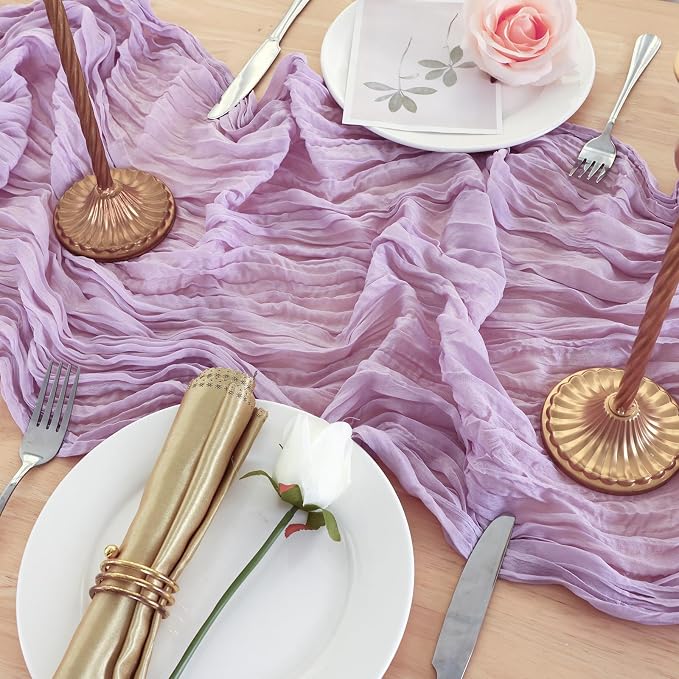 3 Pack Lilac Purple Cheesecloth Table Runner 120 Inch Boho Wedding Decor | - Image 5