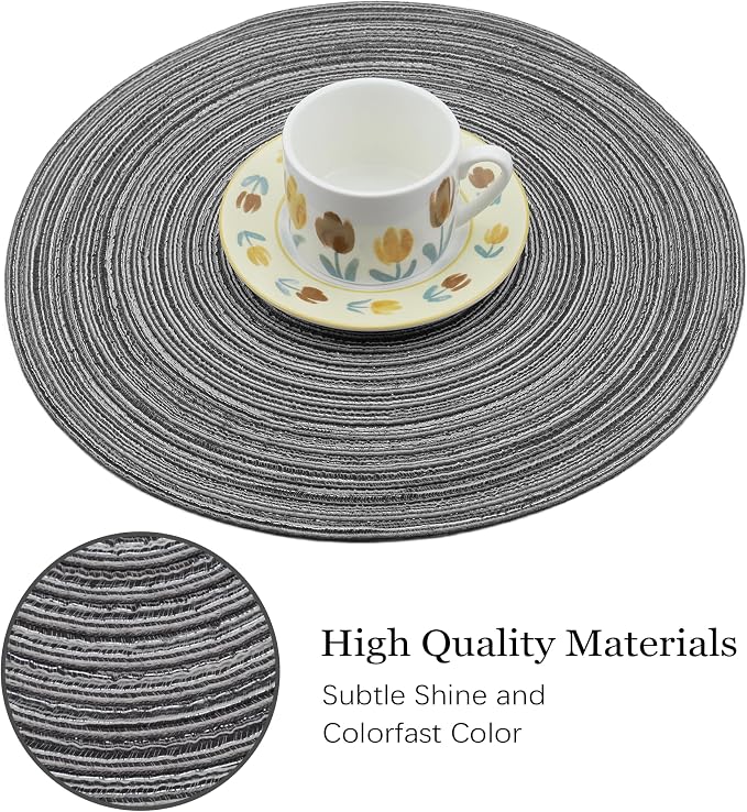 MIAOMIAO Round Placemats Set of 6 Woven Braided Place Mats | 14.5 Inch Cotton - Image 3