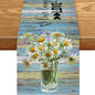 White Daisy Table Runner, Rustic Spring Sunflowers Floral Flower Vase Wooden by Unknown