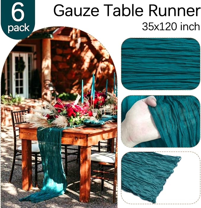 6 Pack Teal Cheesecloth Table Runner 35 x 120 Inch | Boho Gauze Fabric - Image 3