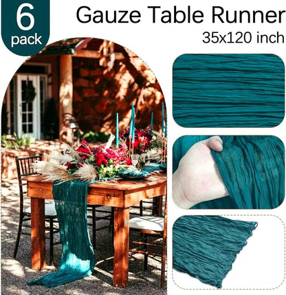 6 Pack Teal Cheesecloth Table Runner 35 x 120 Inch | Boho Gauze Fabric - Image 3