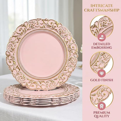 Pink Charger Plates with Gold Embossed Rim, Plate Chargers - Image 9