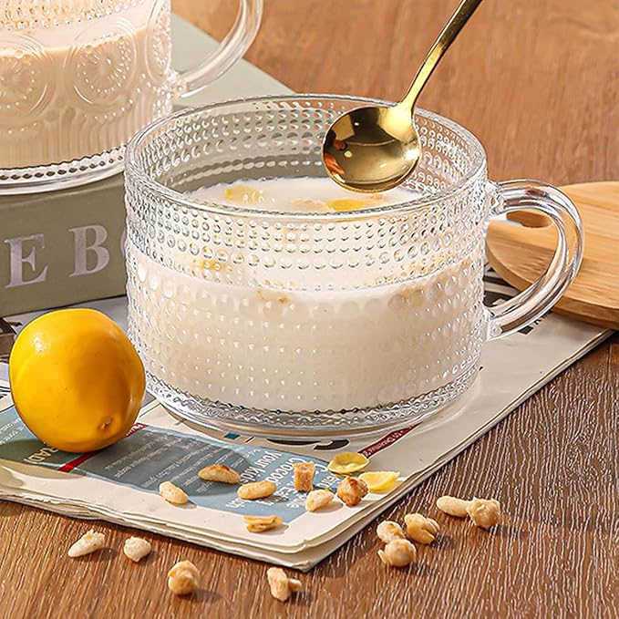 6 Pcs Vintage Coffee Mugs Clear Embossed Glass Cups - Image 6