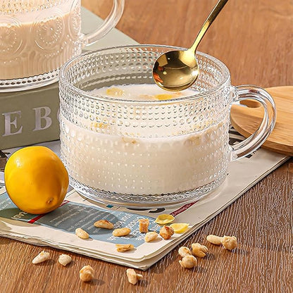 6 Pcs Vintage Coffee Mugs Clear Embossed Glass Cups - Image 6