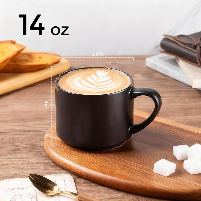 GBhome 14 OZ Coffee Mugs Set of 6, Stackable Matte Black Coffee Cups Set | - Image 3