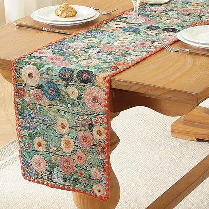 Monet Garden Style Peony Table Runner Terracotta 12 x 71 Inch | Floral Jacquard - Image 4