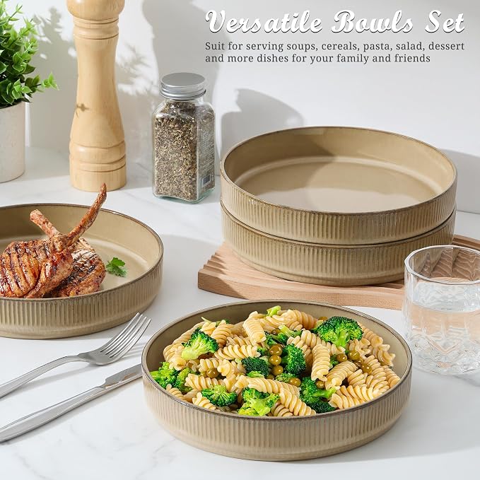 E-far Pasta Bowls Set of 4, 35oz Large Salad Bowl Plate - Image 4