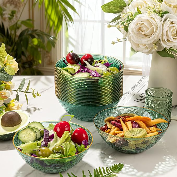30 Pack 12 Ounce Clear Green Plastic Bowls Serving Bowls Hammered - Image 5