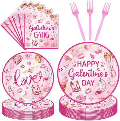EUOYUFO 96Pcs Pink Galentine Party Decorations Tableware Set Happy Galentine's by EUOYUFO