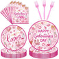 EUOYUFO 96Pcs Pink Galentine Party Decorations Tableware Set Happy Galentine's by EUOYUFO