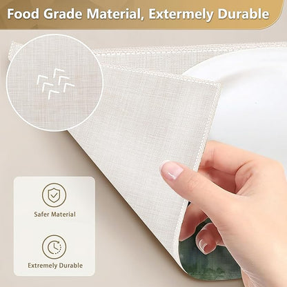 Set of 6 Washable Misty Forest Landscape Placemats Non-Slip Heat-Resistant 12x18 Inch Thick Decorative Linen Table Mats for Dining Table Home Décor