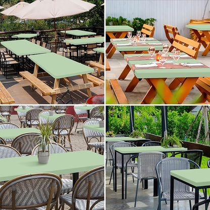 homing 2 Pack Rectangle Table Cloth, Elastic Fitted Fabric Tablecloth Fits for 6 Foot Folding Tables, Washable Table Cover for Picnic, Camping, Indoor & Outdoor (Green, 30" x 72")