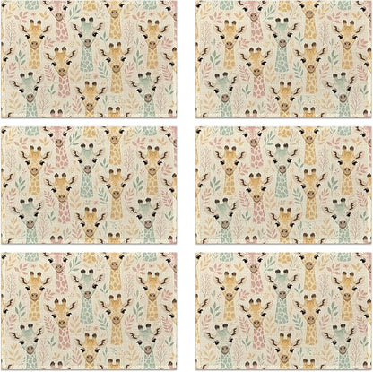 Placemats Set of 6 Watercolor Giraffe Place Mats Washable Kitchen Dining Cute Animals Linen Table Mats Stain Heat, for Home Party Indoor 12x18 in