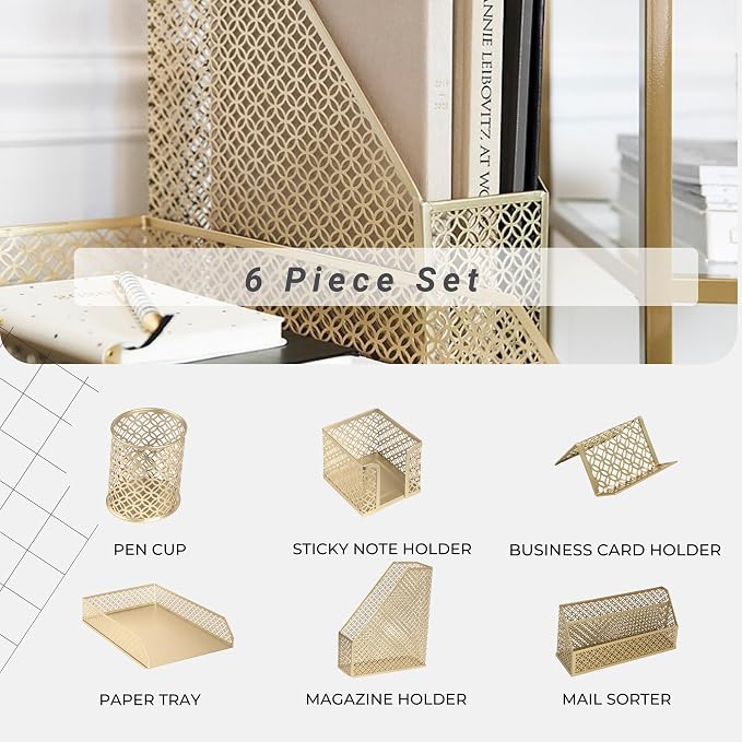 BLU MONACO | Gold Desk Organizer Set - Image 2