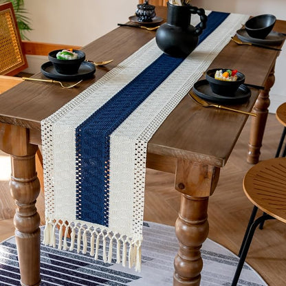 EMMTEEY Boho Table Runner with Tassels 94 Inches Long, Scratch & Heat Resistant - Image 3