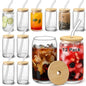 Glass Cups with Bamboo Lids and Glass Straw by VITEVER