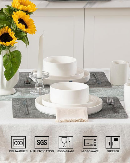 Sweejar Porcelain Dinnerware Sets for 4, 16 Pieces Ceramic Plates and Bowls Set, Classic Modern Simple Kitchen Dinner Dining Ware Set, Dishwasher and Microwave Safe Dishes Sets with Cups(Pure White)