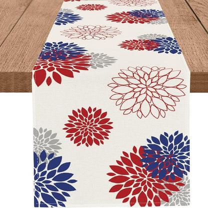 4th of July Independence Day Table Runner God Bless America Blue Red Dahlia by WHOMEAF