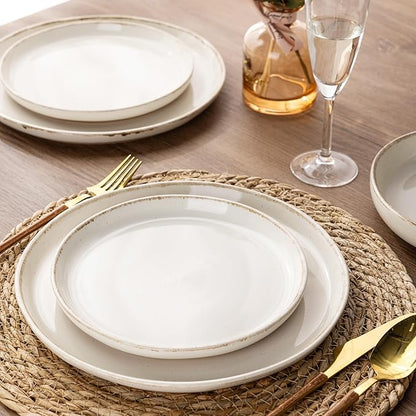 AmorArc Ceramic Dinnerware Sets with Pasta Bowls for 8, Handpainted Plates and Bowls Set with Rustic Terracotta Underside, Scratch Resistant Dishes Set, Dishwasher & Microwave Safe, 32 Pcs