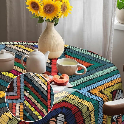 Laeacco 24 Inch Colorful Patchwork Round Tablecloth Woven Geometric Pattern Abstract Art Print Table Cloth Washable Waterproof Wrinkle Free Table Cover for Kitchen Dining Picnic Party Decoration