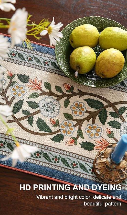 Designer Vintage Linen Extra Long Table Runner, Floral Pattern, Dining Table - Image 5