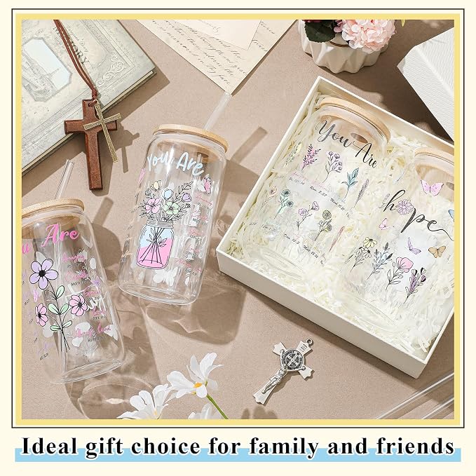 Mumufy 4 Pack Wildflower Glass Cups Gift Aesthetic Cute Glass Cup Tumbler - Image 6