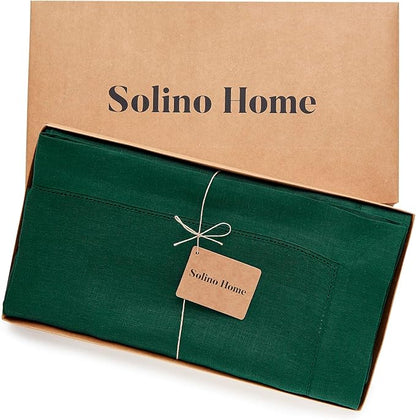 Solino Home Linen Tablecloth for Rectangle Tables 54 x 72 Inch - Classic Hemstitch 100% Pure Linen Rainforest Green Table Cloth - Machine Washable Cloth Tablecloth for St Patricks Day