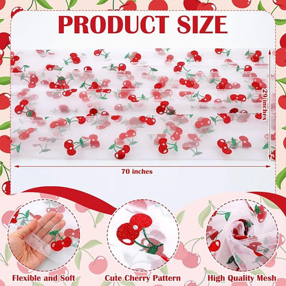 4 Pcs Cherry Table Runners 29 x 70 Inch Glitter Cherry Tulle Lace Table Runner - Image 3