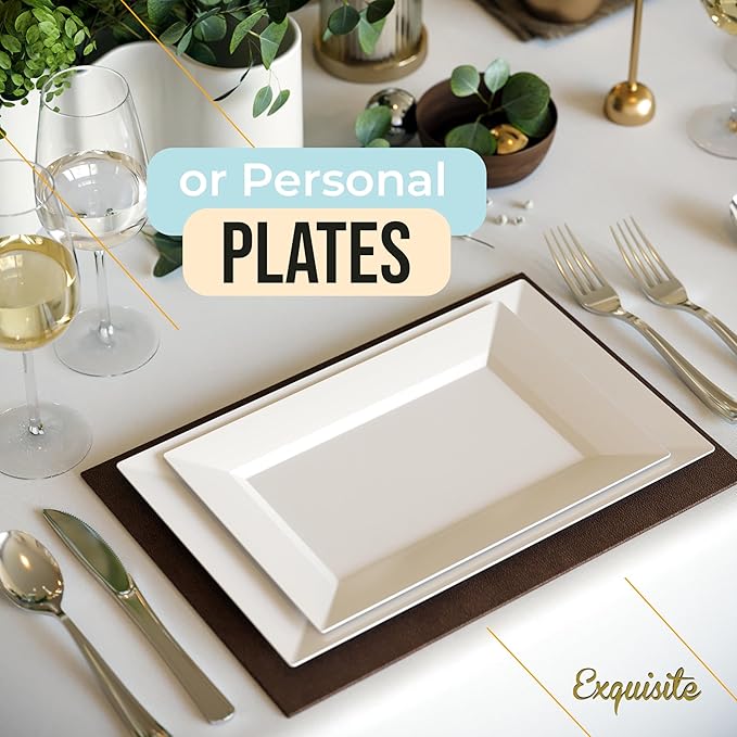 Exquisite Plastic Serving Trays For Party - 40 Pcs 9.5 Inch White Serving Platters, Disposable Party Trays For Food, Catering & Buffet
