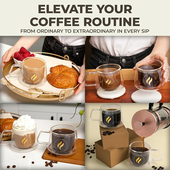 GLORAMA Double Walled Glass Coffee Mugs - 10oz Coffee Mugs - Image 6