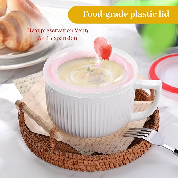 Ceramic Soup Bowl with Handle Set of 2, Extra Large 38oz Ramen Bowl with Lid - Image 5
