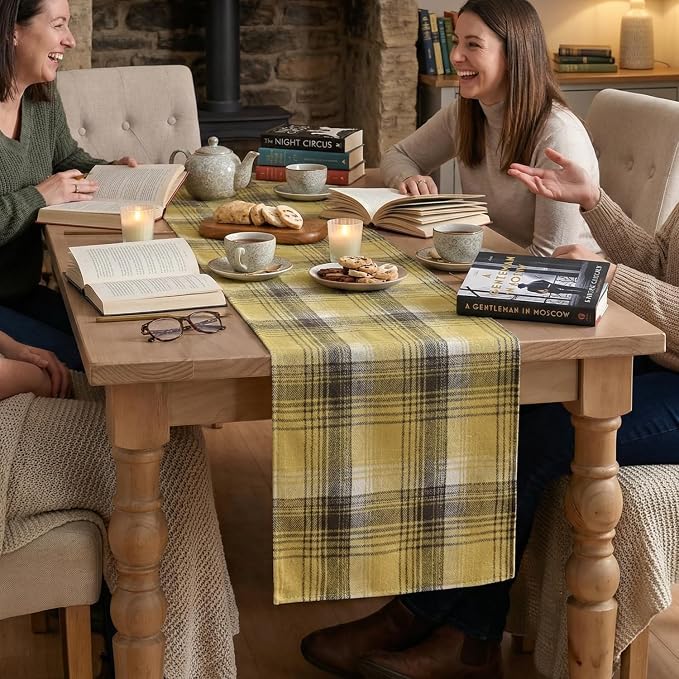 Artoid Mode Yellow Brown Farmhouse Plaid Spring Table Runner, Winter Rustic - Image 4
