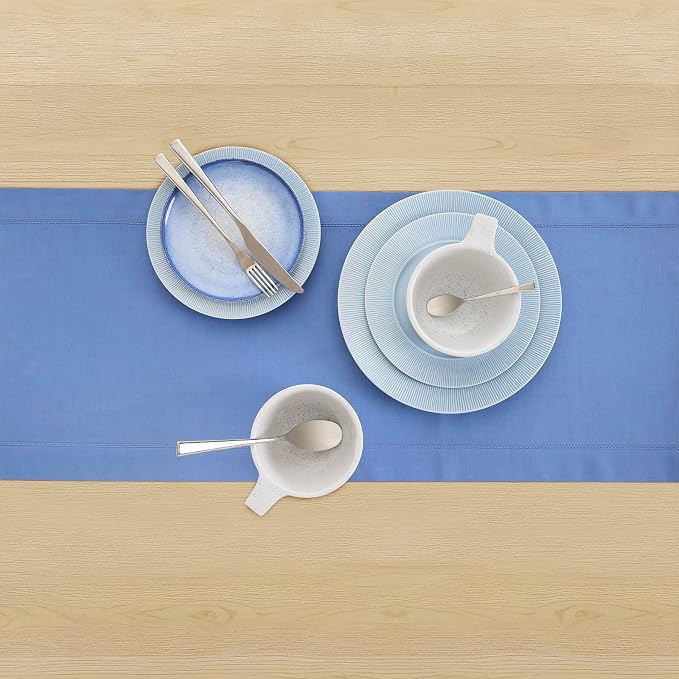 Solino Home Cotton Linen Table Runner Blue, Hemstitch Collection 14 x 72 in | - Image 3