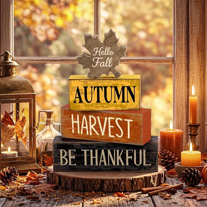 Moucuny 4 Pcs Fall Decor Wooden Maple Leaf Decoration Thanksgiving Tiered Tray - Image 2