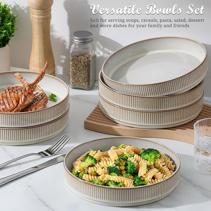 E-far Pasta Bowls Set of 6, 35oz Large Salad Bowl Plate - Image 3