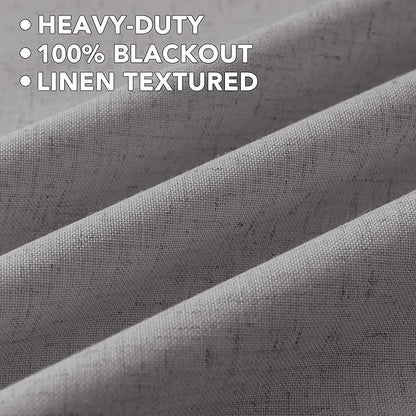 H.VERSAILTEX Linen Curtains 100% Blackout Curtains for Bedroom 54 inch Long Full Light Blocking Nature Linen Blended Window Curtains for Living Room Nickel Grommet (2 Panels, Heathered Dove)