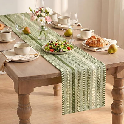 Artoid Mode Army Green Farmhouse Stripe Braided Table Runner 12x108 Inch | - Image 8