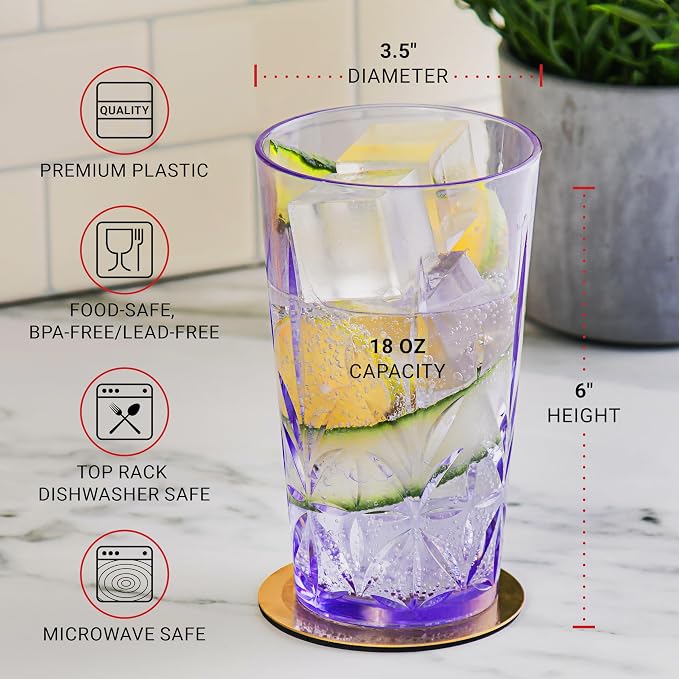 Bravario Royal Plastic Drinking Tumbler, Dishwasher-Safe BPA-Free Durable Mixed - Image 4