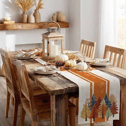 Fall Watercolor Trees & Maple Leaves Striped Table Runner 13x72 Inch, Rustic - Image 7
