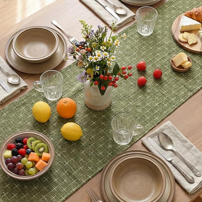 Artoid Mode Olive Green Cross-Star Textured Table Runner, Seasonal Waterproof - Image 4