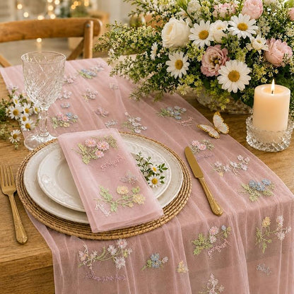 Wildflower Tulle Table Runner Butterfly Floral Wedding Party Home Decor | Pink by Unknown