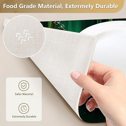 Green Jewel Dragonfly Place Mats Set of 6, Table Mats Heat Insulation Non Slip Washable Dining Placemats for Wedding Holiday Party Kitchen Decor 12X18 in