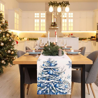 Winter Trees Ball Table Runner Frosty Roses Burlap Table Runners, Christmas - Image 6