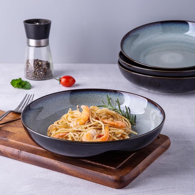 LERATIO 9.0" Ceramic Pasta Bowls Set of 6, 38oz Large Stoneware Bowls Set | - Image 7