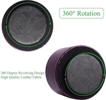 Hennaja Round Leather Art Supply Organizer,Remote Control Holder,360 Degree Spinning,Multi-Functional Pencil Holder,4 Compartments Desktop Stationary Organizer(1-Oil Brown)